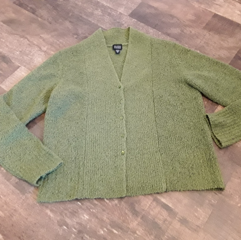 Eileen Fisher women green cardigan size M wool blend
